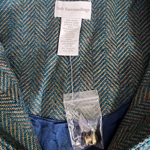 Soft Surroundings Hampstead Tweed Wool Herringbone Cape Toggle Teal Coat Size M - Picture 12 of 15
